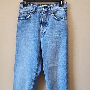 Zara Button Fly Light Denim Straight Leg Jeans 4
